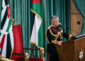 AMMAN, JORDAN - NOVEMBER 15: (----EDITORIAL USE ONLY â MANDATORY CREDIT - "ROYAL HASHEMITE COURT / HANDOUT" - NO MARKETING NO ADVERTISING CAMPAIGNS - DISTRIBUTED AS A SERVICE TO CLIENTS----) Jordanian King Abdullah II makes a speech at the parliament building during the inauguration of the new term of the Jordanian Parliament, in Amman, Jordan on November 15, 2021. In his speech, the king gave a message of support to the Palestinians. (Photo by Royal Hashemite Court / Handout/Anadolu Agency via Getty Images)