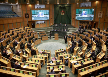 A picture shows a general view of the Jordanian Parliament before a session aiming to set a date to discuss the Israeli-Jordanian US-brokered solar power for water "declaration of intent" which was signed in Dubai last month, on December 8, 2021. - The parliament session which aimed, among other topics, to set a date to discuss the US-brokered declaration of intent, was postponed till December 13. (Photo by Khalil MAZRAAWI / AFP) (Photo by KHALIL MAZRAAWI/AFP via Getty Images)