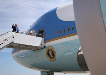 JOINT BASE ANDREWS, MARYLAND - MAY 12: U.S. Presidåçent Donald Trump boards Air Force One on May 12, 2025, at Joint Base Andrews, Maryland. President Trump is traveling to Saudi Arabia, the first stop on his four-day Middle East visit and the first international trip of his second term. (Photo by Win McNamee/Getty Images)